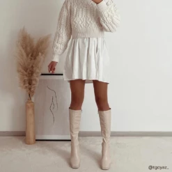 RAID Rainbow Block Heeled Long Boot In Cream -Raid London Sales Store 23