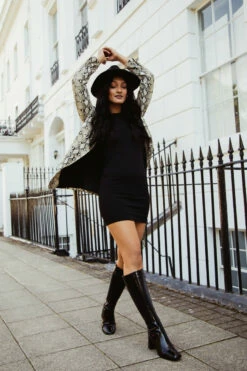 RAID Lenore Knee High Boot In Black Crinkle Patent -Raid London Sales Store 53