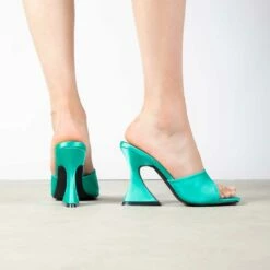 RAID Amantha Heeled Mule In Teal Satin -Raid London Sales Store Amantha Green Satin 1