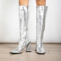 RAID Amberr Long Block Heeled Boot In Silver -Raid London Sales Store Amberr Silver 2