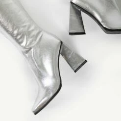 RAID Amberr Long Block Heeled Boot In Silver -Raid London Sales Store Amberr Silver 5
