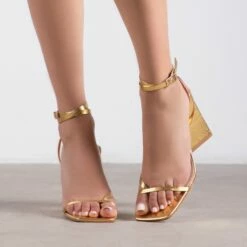 RAID Amora Lace Up Block Heel In Gold -Raid London Sales Store Amora Gold 1