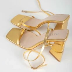 RAID Amora Lace Up Block Heel In Gold -Raid London Sales Store Amora Gold 4