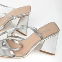 RAID Amora Lace Up Block Heel In Silver -Raid London Sales Store Amora Silver 4