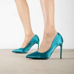 RAID Antix Court Heel In Teal Satin -Raid London Sales Store Antix Teal Satin 1