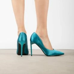 RAID Antix Court Heel In Teal Satin -Raid London Sales Store Antix Teal Satin 3