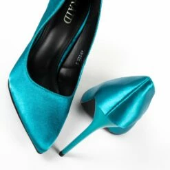 RAID Antix Court Heel In Teal Satin -Raid London Sales Store Antix Teal Satin 5