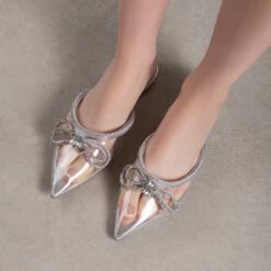 RAID Ariette Embellished Flat Mule In Clear/Silver -Raid London Sales Store Ariette Silver 2