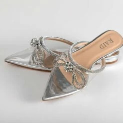 RAID Ariette Embellished Flat Mule In Clear/Silver -Raid London Sales Store Ariette Silver 4