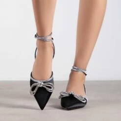 RAID Armell Flat Lace Up Pump In Black Satin -Raid London Sales Store Armell Black 2