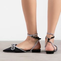 RAID Armell Flat Lace Up Pump In Black Satin -Raid London Sales Store Armell Black 3