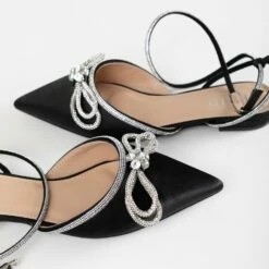 RAID Armell Flat Lace Up Pump In Black Satin -Raid London Sales Store Armell Black 4