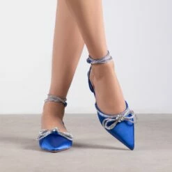 RAID Armell Flat Lace Up Pump In Blue Satin -Raid London Sales Store Armell Blue 1