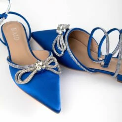 RAID Armell Flat Lace Up Pump In Blue Satin -Raid London Sales Store Armell Blue 4