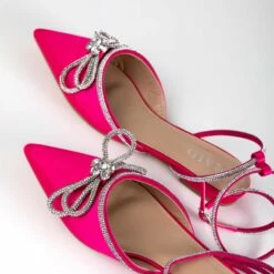 RAID Armell Flat Lace Up Pump In Hot Pink Satin -Raid London Sales Store Armell Pink 4