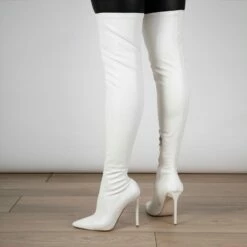 RAID Banner Stiletto Heeled Boot In White -Raid London Sales Store Banner White 4