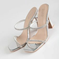 RAID Beulah Heeled Mule In Silver -Raid London Sales Store Beulah Silver 4