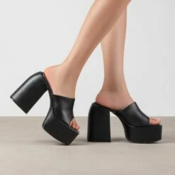 RAID Bina Platform Heeled Mule In Black -Raid London Sales Store Bina Black 4