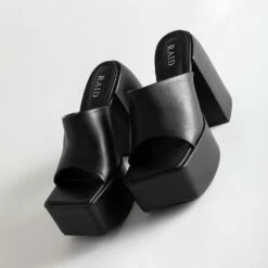 RAID Bina Platform Heeled Mule In Black -Raid London Sales Store Bina Black 5
