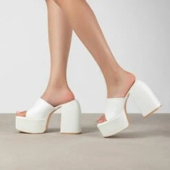 RAID Bina Platform Heeled Mule In White -Raid London Sales Store Bina White 4
