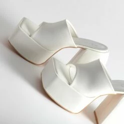 RAID Bina Platform Heeled Mule In White -Raid London Sales Store Bina White 5