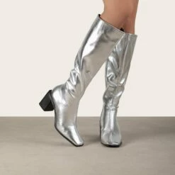 RAID Blick Block Heeled Long Boot In Silver -Raid London Sales Store Blick Silver 2 25c346ef ba8a 4e77 9900 83fd50e6e710