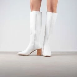 RAID Blick Block Heeled Long Boot In Off White -Raid London Sales Store Blick White 1
