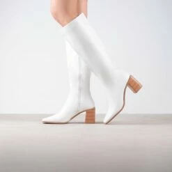 RAID Blick Block Heeled Long Boot In Off White