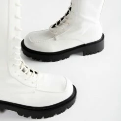 RAID Caspian Lace Up Long Boot In White -Raid London Sales Store Caspian White 5