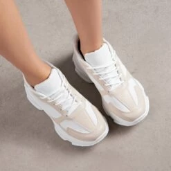 RAID Champ Chunky Trainers In Nude/White -Raid London Sales Store Champ Nude White 2