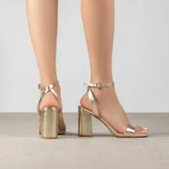 RAID Chantal Block Heels In Gold Metallic -Raid London Sales Store Chantal Gold 4