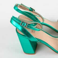 RAID Chantal Block Heels In Teal Metallic -Raid London Sales Store Chantal Green 5