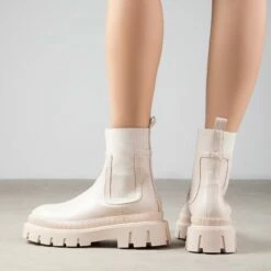 RAID Clovia Chunky Ankle Boot In Ecru -Raid London Sales Store Clovia Nude 5