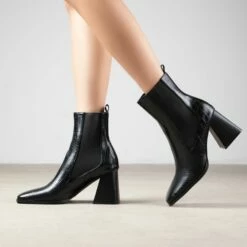 RAID Constant Block Heeled Ankle Boot In Black Croc -Raid London Sales Store Constant Black 3