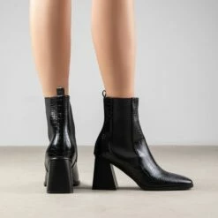 RAID Constant Block Heeled Ankle Boot In Black Croc -Raid London Sales Store Constant Black 4
