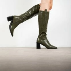 RAID Dale Long Boot In Khaki Croc -Raid London Sales Store Dale Khaki 2