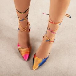 RAID Ember Strappy Heel In Orange Multi -Raid London Sales Store Ember Multi 3