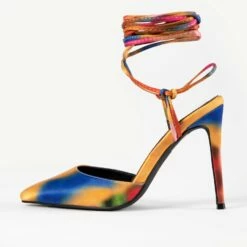 RAID Ember Strappy Heel In Orange Multi -Raid London Sales Store Ember Multi 5