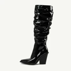 RAID Estacia Ruched Long Boot In Black Patent