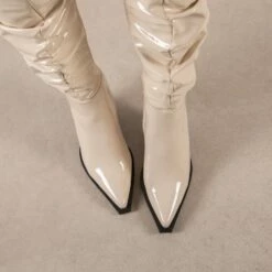RAID Estacia Ruched Long Boot In Off White Patent -Raid London Sales Store Estacia OffWhite 2