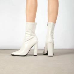 RAID Faith Block Heeled Ankle Boot In Off White -Raid London Sales Store Faith White 3