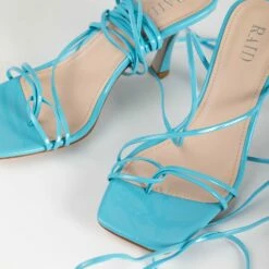 RAID Fane Lace-up Heeled Sandal In Blue Patent -Raid London Sales Store Fane Blue 4