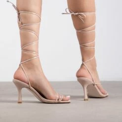 RAID Fane Lace-up Heeled Sandal In Nude Patent -Raid London Sales Store Fane Nude 3
