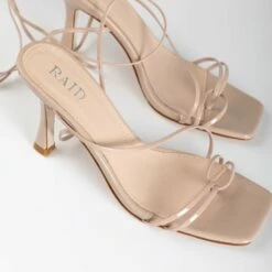 RAID Fane Lace-up Heeled Sandal In Nude Patent -Raid London Sales Store Fane Nude 4