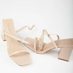 RAID Garry Block Heel Sandal In Nude Patent -Raid London Sales Store Garry Nude 4