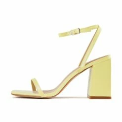 RAID Garry Block Heel Sandal In Lime Patent -Raid London Sales Store Garry Yellow 5 88612b60 0b7c 42cf 9c80 7a42a80f032f