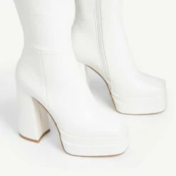 RAID Granger Block Heeled Boot In White -Raid London Sales Store Granger White 5