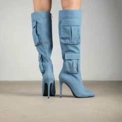RAID Hazelle Knee High Boot In Denim -Raid London Sales Store Hazelle Denim 4