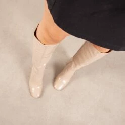 RAID Ivonne Block Heeled Boot In Cream Croc -Raid London Sales Store Ivonne Cream 2