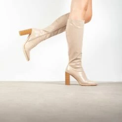 RAID Ivonne Block Heeled Boot In Cream Croc -Raid London Sales Store Ivonne Cream 3
